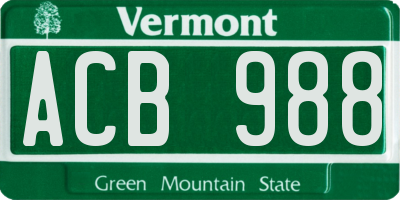 VT license plate ACB988