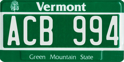 VT license plate ACB994