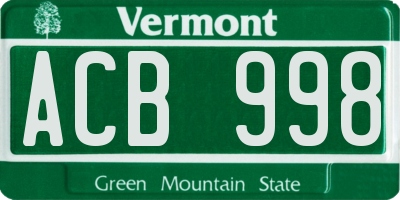 VT license plate ACB998