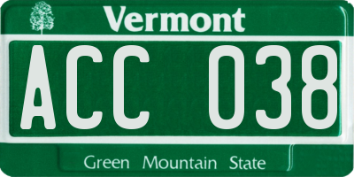 VT license plate ACC038
