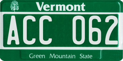 VT license plate ACC062