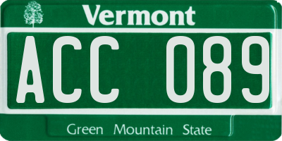 VT license plate ACC089