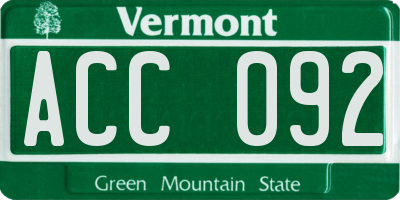 VT license plate ACC092