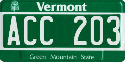 VT license plate ACC203