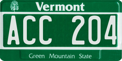 VT license plate ACC204