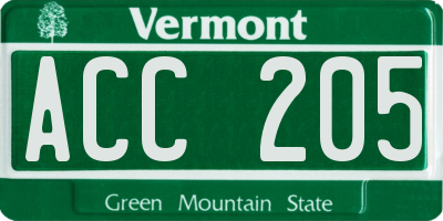 VT license plate ACC205