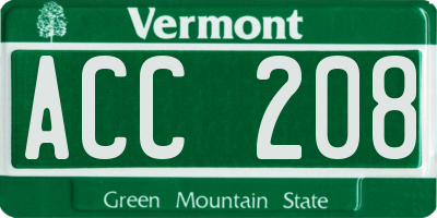 VT license plate ACC208