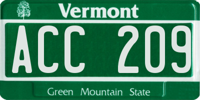 VT license plate ACC209