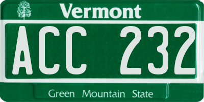 VT license plate ACC232