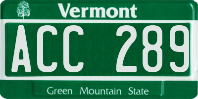 VT license plate ACC289