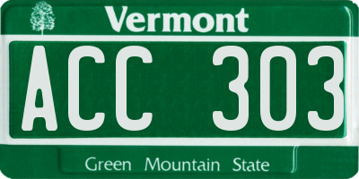 VT license plate ACC303