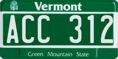 VT license plate ACC312