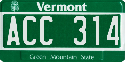 VT license plate ACC314