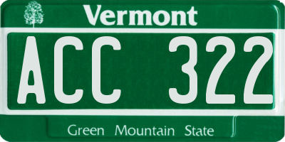 VT license plate ACC322