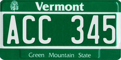 VT license plate ACC345