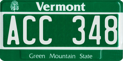 VT license plate ACC348