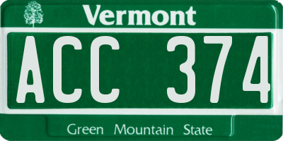 VT license plate ACC374