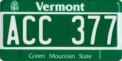 VT license plate ACC377