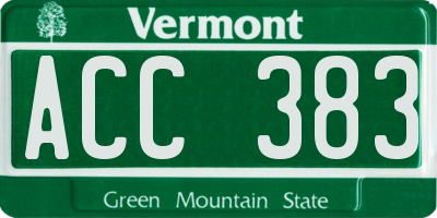 VT license plate ACC383