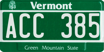 VT license plate ACC385