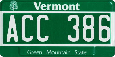 VT license plate ACC386