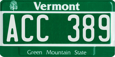 VT license plate ACC389