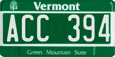 VT license plate ACC394