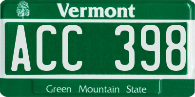 VT license plate ACC398