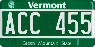 VT license plate ACC455