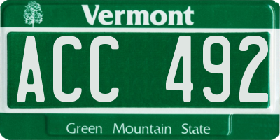 VT license plate ACC492