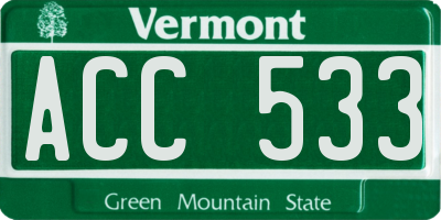 VT license plate ACC533