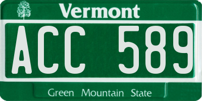 VT license plate ACC589