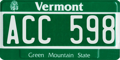 VT license plate ACC598