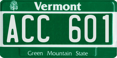 VT license plate ACC601