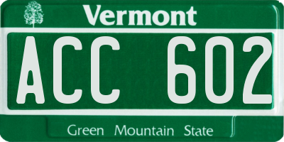 VT license plate ACC602