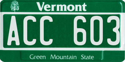 VT license plate ACC603