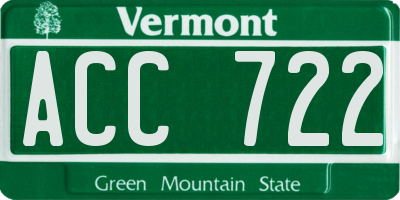 VT license plate ACC722