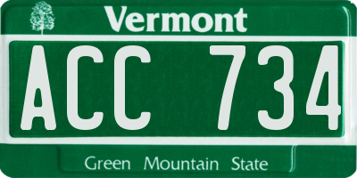 VT license plate ACC734