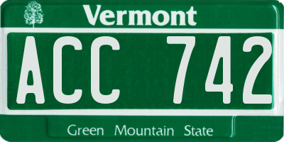 VT license plate ACC742