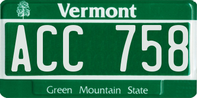 VT license plate ACC758