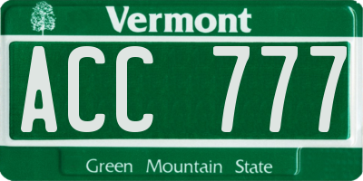 VT license plate ACC777