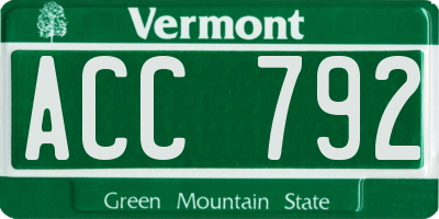 VT license plate ACC792