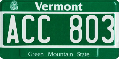 VT license plate ACC803