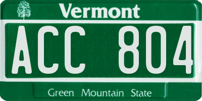 VT license plate ACC804