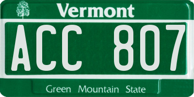 VT license plate ACC807