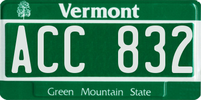 VT license plate ACC832