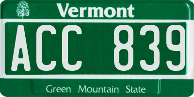 VT license plate ACC839