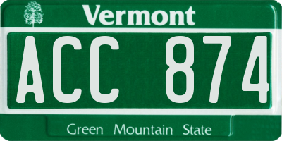 VT license plate ACC874