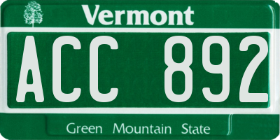 VT license plate ACC892