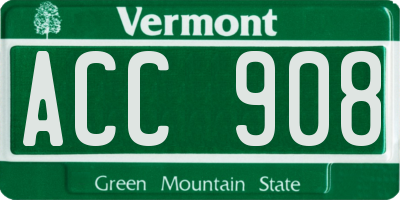 VT license plate ACC908